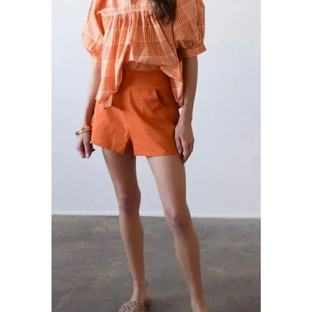 Never A Wallflower High Waist Cotton Shorts in Burnt Orange NWT Size Medium